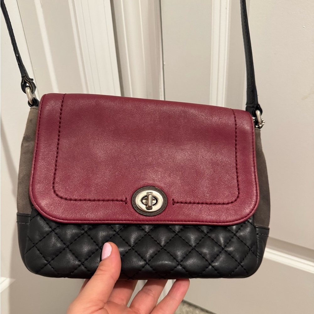 Coach Burgundy and Black Quilted Crossbody Bag